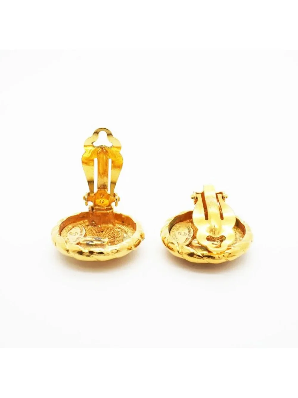 Chanel Earrings Vintage CC Logo Round Circle Gold Plated